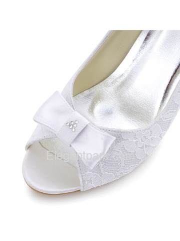 Elegantpark White Ivory Peep Toe Lace Satin Bow Rhinestones Wedges Wedding Bridal Shoes (WP1414)