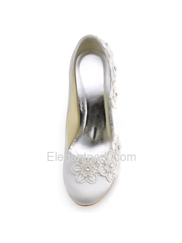 Elegantpark Ivory Closed Toe Lace Embroidery Flower Satin Wedges Wedding Bridal Shoes (WP1416)