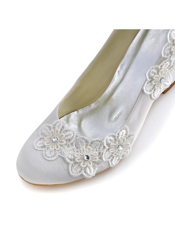 Elegantpark Ivory Closed Toe Lace Embroidery Flower Satin Wedges Wedding Bridal Shoes (WP1416)