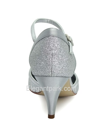 Elegantpark New Glitter PU Silver Closed Toe Kitten Heels Party Shoes (HC1510)