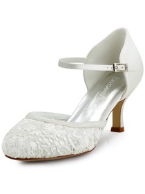 Elegantpark Ivory Lace Closes Toe Kitten Heels Wedding Bridal Shoes