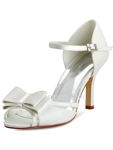Elegantpark Ivory Satin Bow Open Toe High Heels Wedding Party Shoes (HP1507)