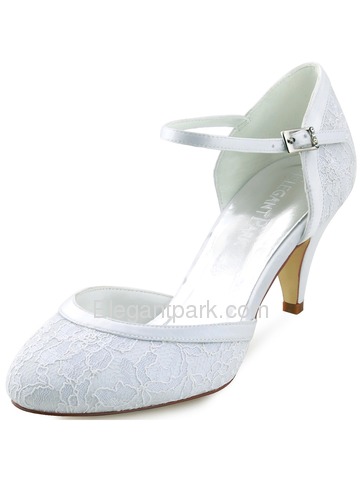 Elegantpark New White Ivory Lace Closed Toe High Heels Strap Wedding Party Shoes (HC1508)