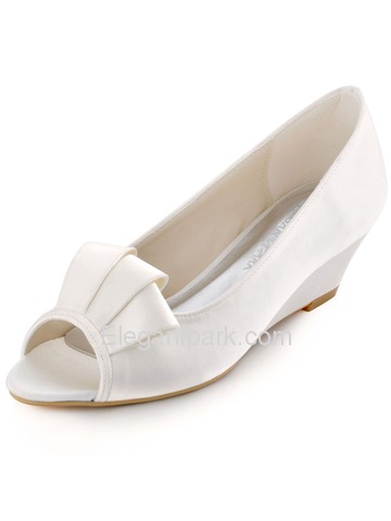 Elegantpark New Arrival Peep Toe Ribbon Satin Wedge Heel Wedding Shoes (WP1518)