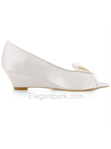 Elegantpark New Arrival Peep Toe Ribbon Satin Wedge Heel Wedding Shoes (WP1518)