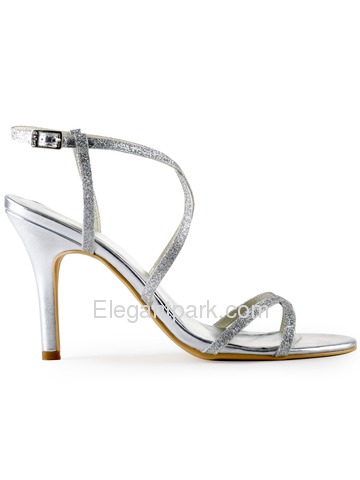 Elegantpark Silver Open Toe Buckle Stiletto Heel Satin Wedding Evening Party Sandals (HP1520)