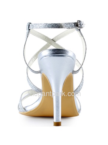 Elegantpark Silver Open Toe Buckle Stiletto Heel Satin Wedding Evening Party Sandals (HP1520)
