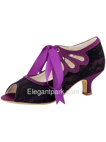 Elegantpark Black Peep Toe Ribbon Tie Women Lace Prom Shoes (HP1522)