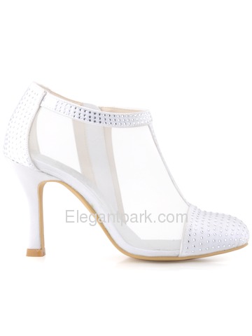 Elegantpark Women White Closed Toe Rhinestones Satin Wedding Pumps (HC1524)