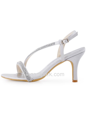 Elegantpark Silver Open Toe Rhinestone Chain Chunky Heel Satin Evening & Party Shoes (EP11097)