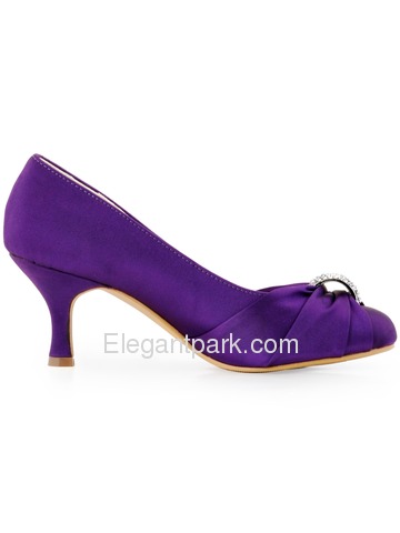 ElegantPark HC1526 Women's Round Toe Spool Heel Satin Rhinestones Wedding Evening Party Shoes (HC1526)