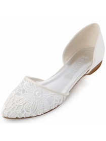 Elegantpark EP2006 Wedding Flats Wedding Shoes for Bride Women Satin Bridal Flats Rhinestone Closed Toe