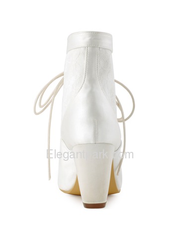 ElegantPark New Arrival Closed Toe Chunky Heel Satin Lace Bridal Wedding Boots (HC1528)