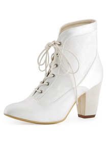 ElegantPark New Arrival Closed Toe Chunky Heel Satin Lace Bridal Wedding Boots