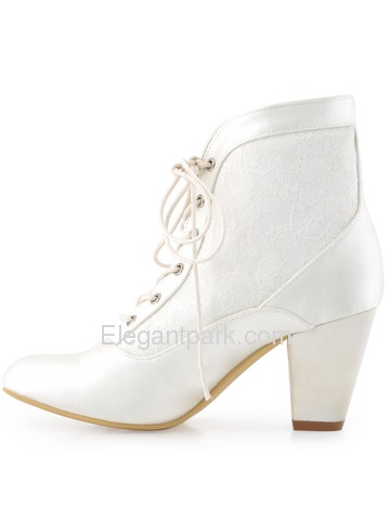 ElegantPark New Arrival Closed Toe Chunky Heel Satin Lace Bridal Wedding Boots (HC1528)