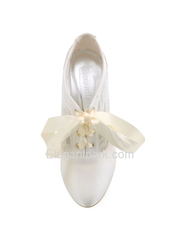 ElegantPark Women's White Ivory Closed Toe Pumps Ribbon Tie Wedding Party Shoes (HC1529)