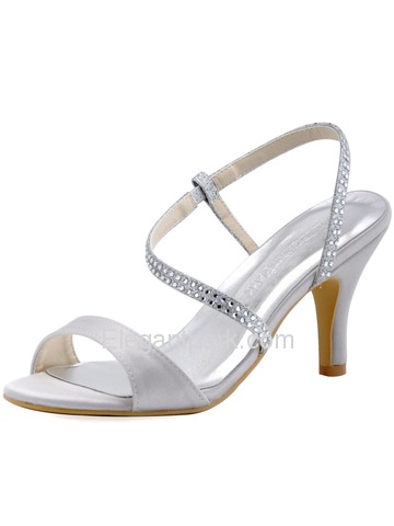 ElegantPark Women's Silver Open Toe Slingback High Heel Rhinetons Satin Wedding Sandals (HP1531)