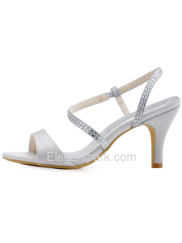 ElegantPark Women's Silver Open Toe Slingback High Heel Rhinetons Satin Wedding Sandals (HP1531)