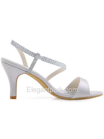 ElegantPark Women's Silver Open Toe Slingback High Heel Rhinetons Satin Wedding Sandals (HP1531)
