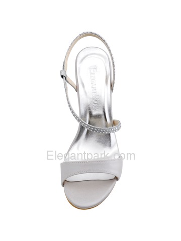 ElegantPark Women's Silver Open Toe Slingback High Heel Rhinetons Satin Wedding Sandals (HP1531)