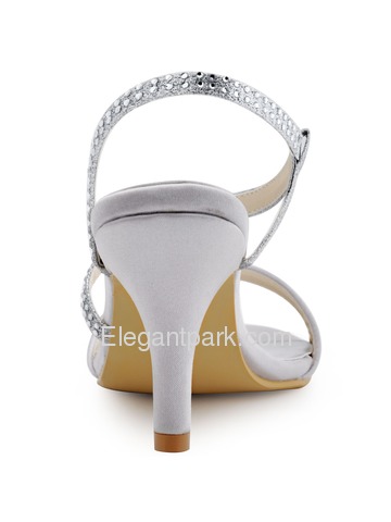 ElegantPark Women's Silver Open Toe Slingback High Heel Rhinetons Satin Wedding Sandals (HP1531)