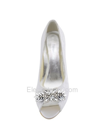 ElegantPark White Ivory Lace Pumps Women Peep Toe Leaves Clip Buckle Wedding Bridal Shoes (HP1538)