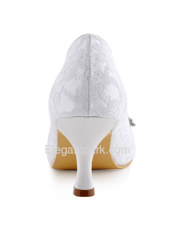 ElegantPark White Ivory Lace Pumps Women Peep Toe Leaves Clip Buckle Wedding Bridal Shoes (HP1538)