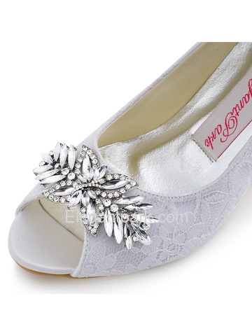 ElegantPark White Ivory Lace Pumps Women Peep Toe Leaves Clip Buckle Wedding Bridal Shoes (HP1538)