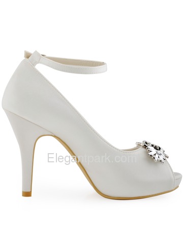 Elegantpark Women Buckle Leaves Platforms Peep Toe Satin Stiletto Heel Wedding Bridal Shoes (HP1544I)