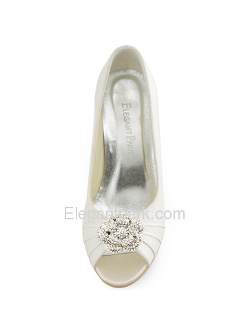 ElegantPark Ivory Women Peep Toe Detachable Flower Rhinestones Wedges Satin Wedding Bridal Shoes (WP1547)