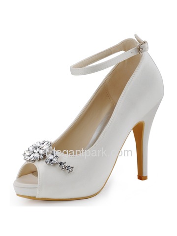 Elegantpark Ivory White Women Peep Toe Buckle Flower Platforms Stiletto Heel Bridal Shoes (HP1546I)