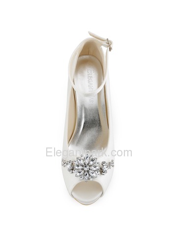 Elegantpark Ivory White Women Peep Toe Buckle Flower Platforms Stiletto Heel Bridal Shoes (HP1546I)