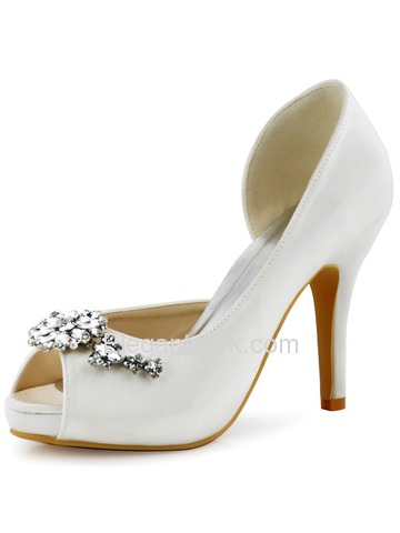 ElegantPark Women White Ivory Peep Toe Rhinestones High Heel Bridal Shoes (HP1552I)