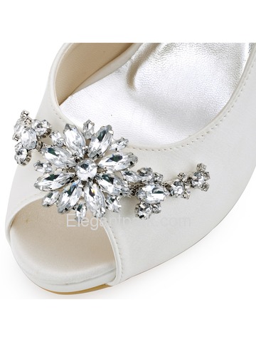 ElegantPark Women White Ivory Peep Toe Rhinestones High Heel Bridal Shoes (HP1552I)