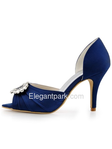 Elegantpark Women Navy Blue Peep Toe Pump Stiletto Heel Satin Wedding Bridal Shoes (A2136)