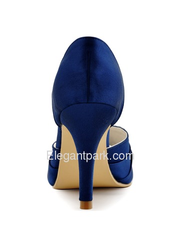 Elegantpark Women Navy Blue Peep Toe Pump Stiletto Heel Satin Wedding Bridal Shoes (A2136)