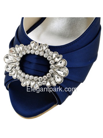 Elegantpark Women Navy Blue Peep Toe Pump Stiletto Heel Satin Wedding Bridal Shoes (A2136)