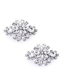 ElegantPark Women Dress Hat Handbag Rhinestones Flower Crystal Fashion Silver Clips