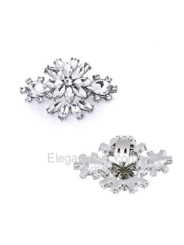 ElegantPark Women Dress Hat Handbag Rhinestones Flower Crystal Fashion Silver Clips