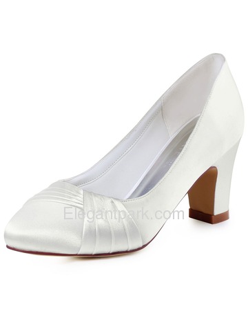 ElegantPark Women's Ivory Closed Toe Chunky Heel Satin Wedding Bridal Pumps Shoes (HC1608)