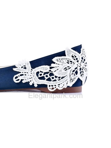 ElegantPark Women's Flats Pointed Toe Comfortable Heels Appliques Satin Wedding Bridal Shoes (FC1607)