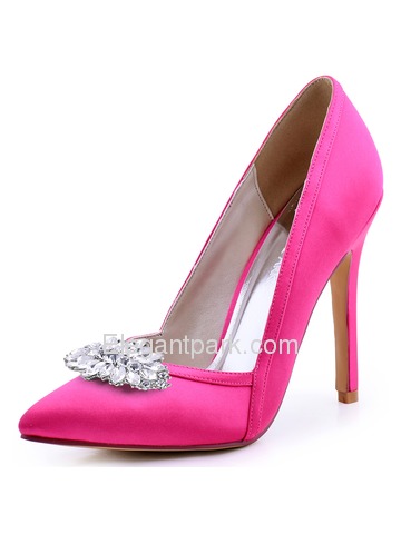 ElegantPark Women Pointed Toe High Heel V Cut Rhinstones Clips Light Pink Wedding Prom Dress Shoes (HC1603AW)