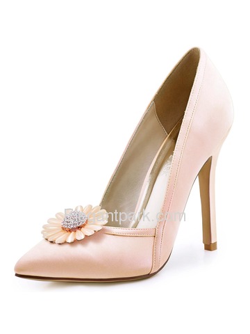 ElegantPark Women Pointed Toe High Heel V Cut Daisy Clips Light Pink Wedding Prom Dress Shoes (HC1603AN)