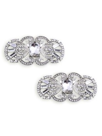 EletantPark Antique Silver Women Wedding Dress Accessories Rhinestones Pearls Hat Shoe Clips 2 Pcs