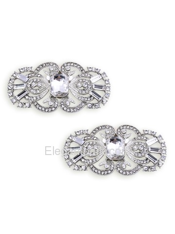 EletantPark Antique Silver Women Wedding Dress Accessories Rhinestones Pearls Hat Shoe Clips 2 Pcs