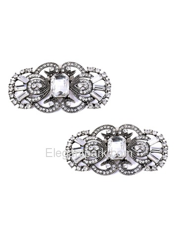 EletantPark Antique Silver Women Wedding Dress Accessories Rhinestones Pearls Hat Shoe Clips 2 Pcs