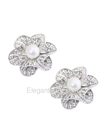 EletantPark Silver Gold Women Wedding Dress Accessories 3D Flower Pearl Rhinestones Shoe Clips 2 Pcs