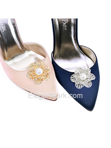 EletantPark Silver Gold Women Wedding Dress Accessories 3D Flower Pearl Rhinestones Shoe Clips 2 Pcs