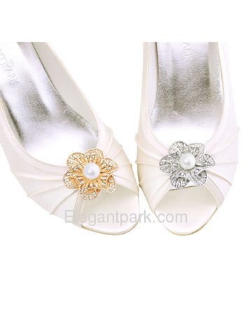 EletantPark Silver Gold Women Wedding Dress Accessories 3D Flower Pearl Rhinestones Shoe Clips 2 Pcs