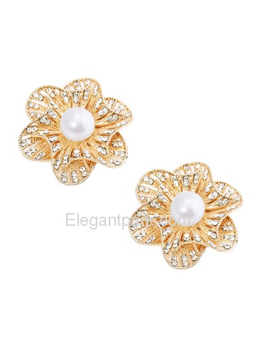 EletantPark Silver Gold Women Wedding Dress Accessories 3D Flower Pearl Rhinestones Shoe Clips 2 Pcs